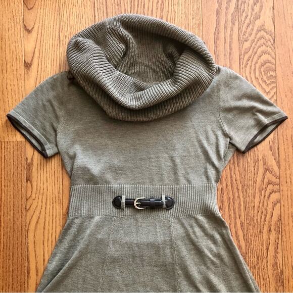 Eliza J. Taupe Brown Belted Cowl Collar Sweater Dress Fit & Flare Women’s Size S - Picture 2 of 12